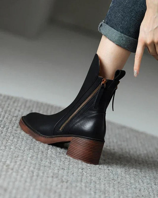 Garciel™ | Botines de cuero atemporales con tacón cómodo
