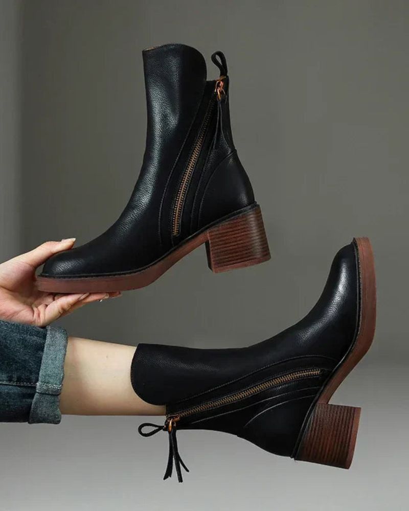 Garciel™ | Botines de cuero atemporales con tacón cómodo