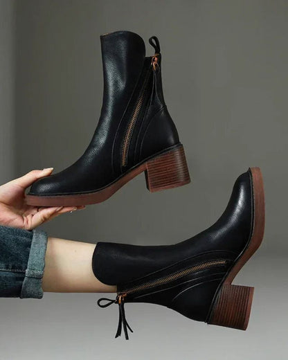 Garciel™ | Botines de cuero atemporales con tacón cómodo
