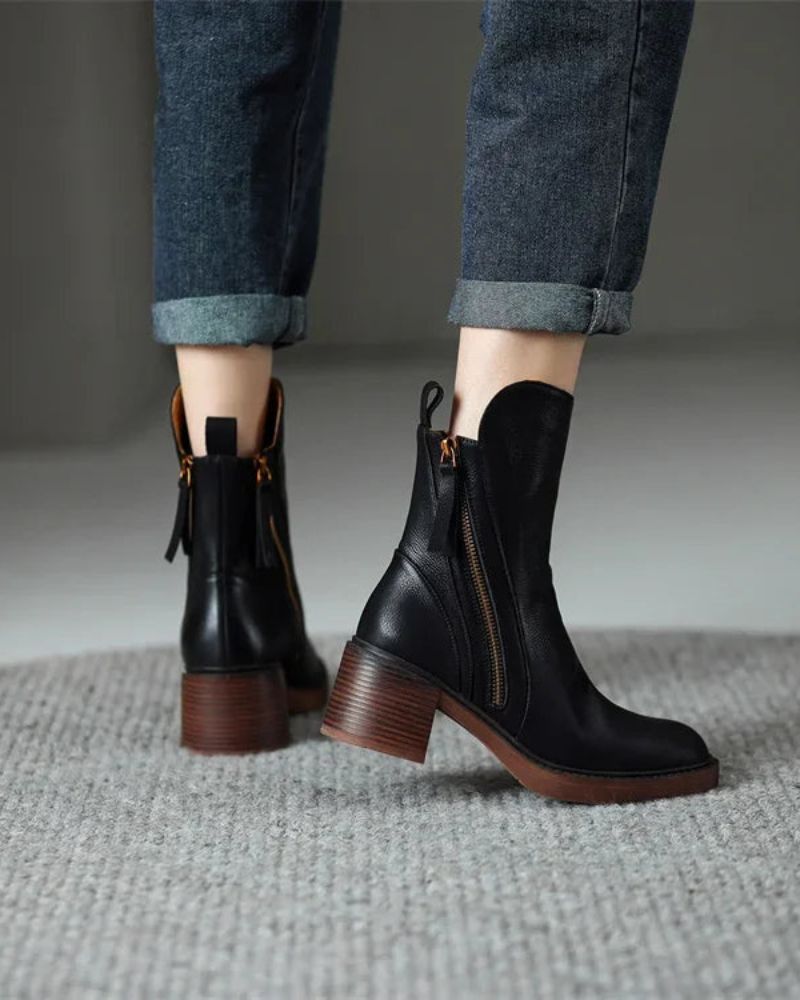 Garciel™ | Botines de cuero atemporales con tacón cómodo