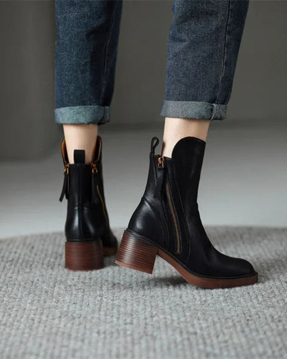 Garciel™ | Botines de cuero atemporales con tacón cómodo