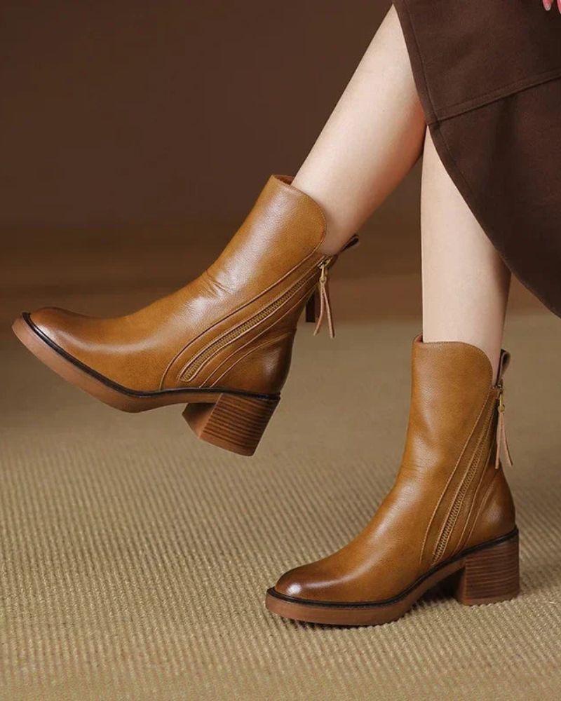 Garciel™ | Botines de cuero atemporales con tacón cómodo