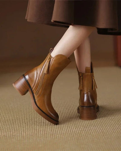 Garciel™ | Botines de cuero atemporales con tacón cómodo