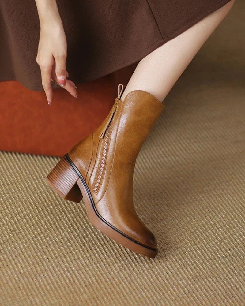 Garciel™ | Botines de cuero atemporales con tacón cómodo