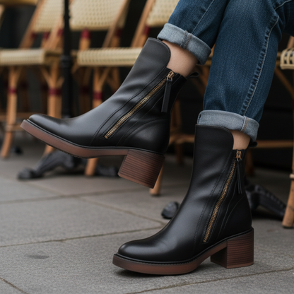 Garciel™ | Botines de cuero atemporales con tacón cómodo