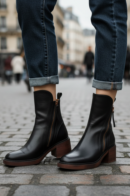 Garciel™ | Botines de cuero atemporales con tacón cómodo