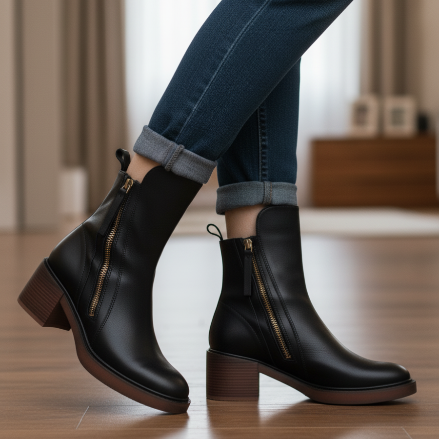 Garciel™ | Botines de cuero atemporales con tacón cómodo