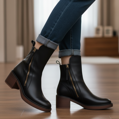 Garciel™ | Botines de cuero atemporales con tacón cómodo