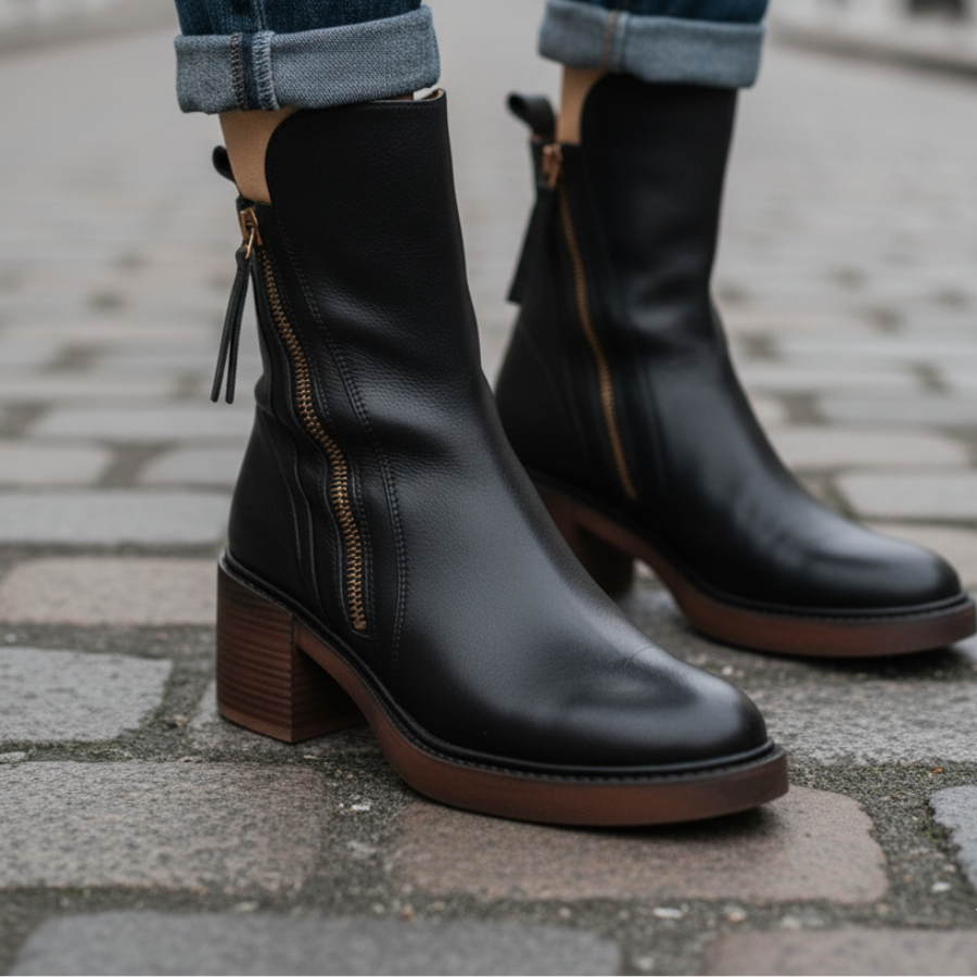 Garciel™ | Botines de cuero atemporales con tacón cómodo