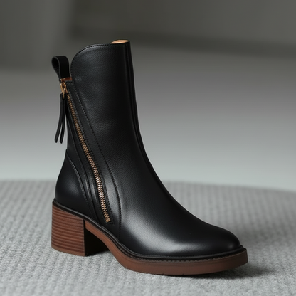 Garciel™ | Botines de cuero atemporales con tacón cómodo